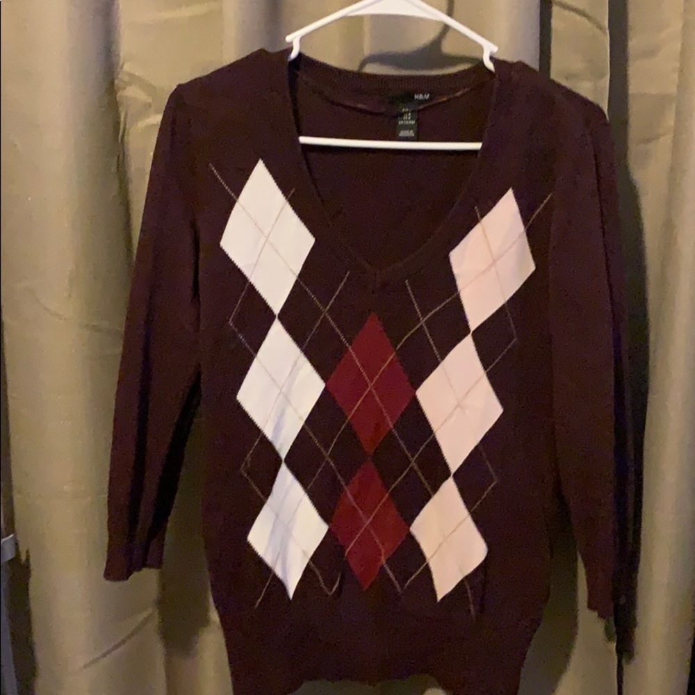Maroon Argyle three-quarter length sweater